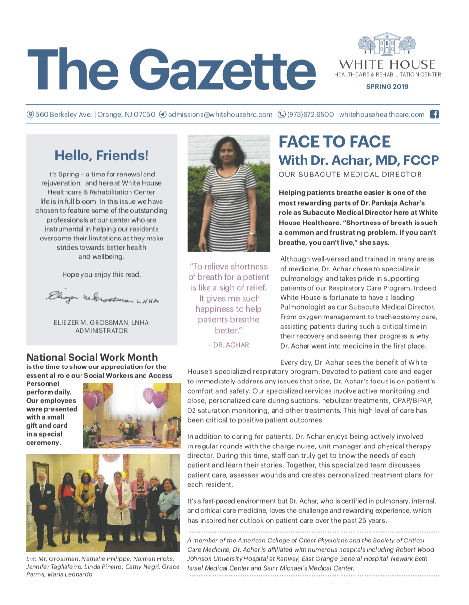 SPRING 2019 NEWSLETTER